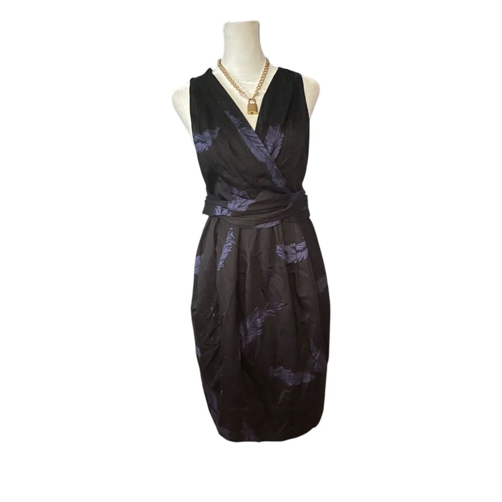 Marc Jacobs Black Purple Wrap Dress Silk Blend Cross Back Cocktail Size 6 - Picture 2 of 8